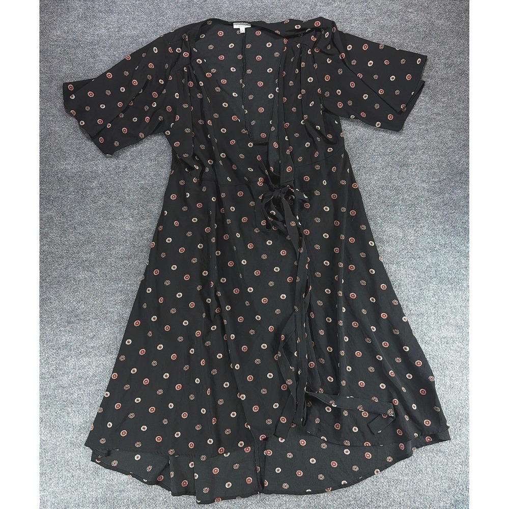 Studio B by Bobeau Black Floral Wrap Dress Womens 1X Short Sleeve V-Neck Hi Low
